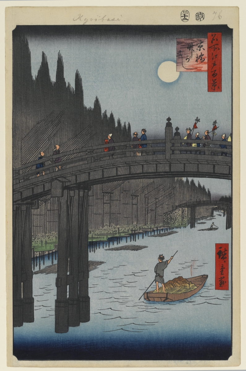 Dique de bambú cerca del puente Kyōbashi